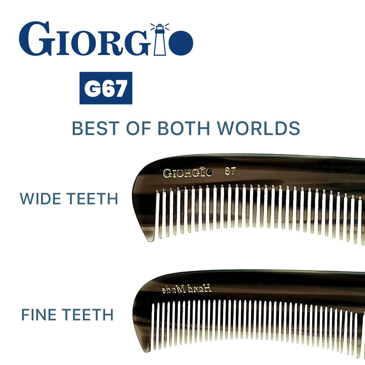 Giorgio G67 Contour Comb - Fine Tooth & Wide Tooth Comb for Thick & Thin Hair - Men, Women & Kids - Saw Cut, Handmade & Hand Polished (7")