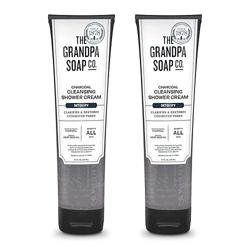 The Grandpa Soap Company Charcoal Cleansing Shower Cream - Clarifies & Restores Congested Pores, With Activated Charcoal & Hemp Seed Oil, Detoxifies Beauty & Personal Care The Grandpa Soap Company