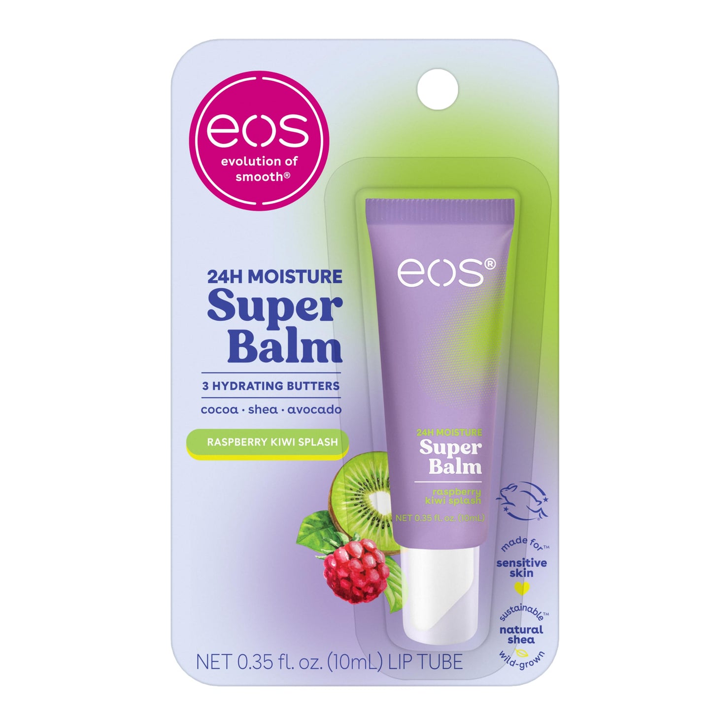 eos 24H Moisture Super Balm - Raspberry Kiwi Splash, Day or Night Lip Treatment, Made for Sensitive Skin, Lip Balms & Moisturizers, 0.35 fl oz Beauty & Personal Care eos