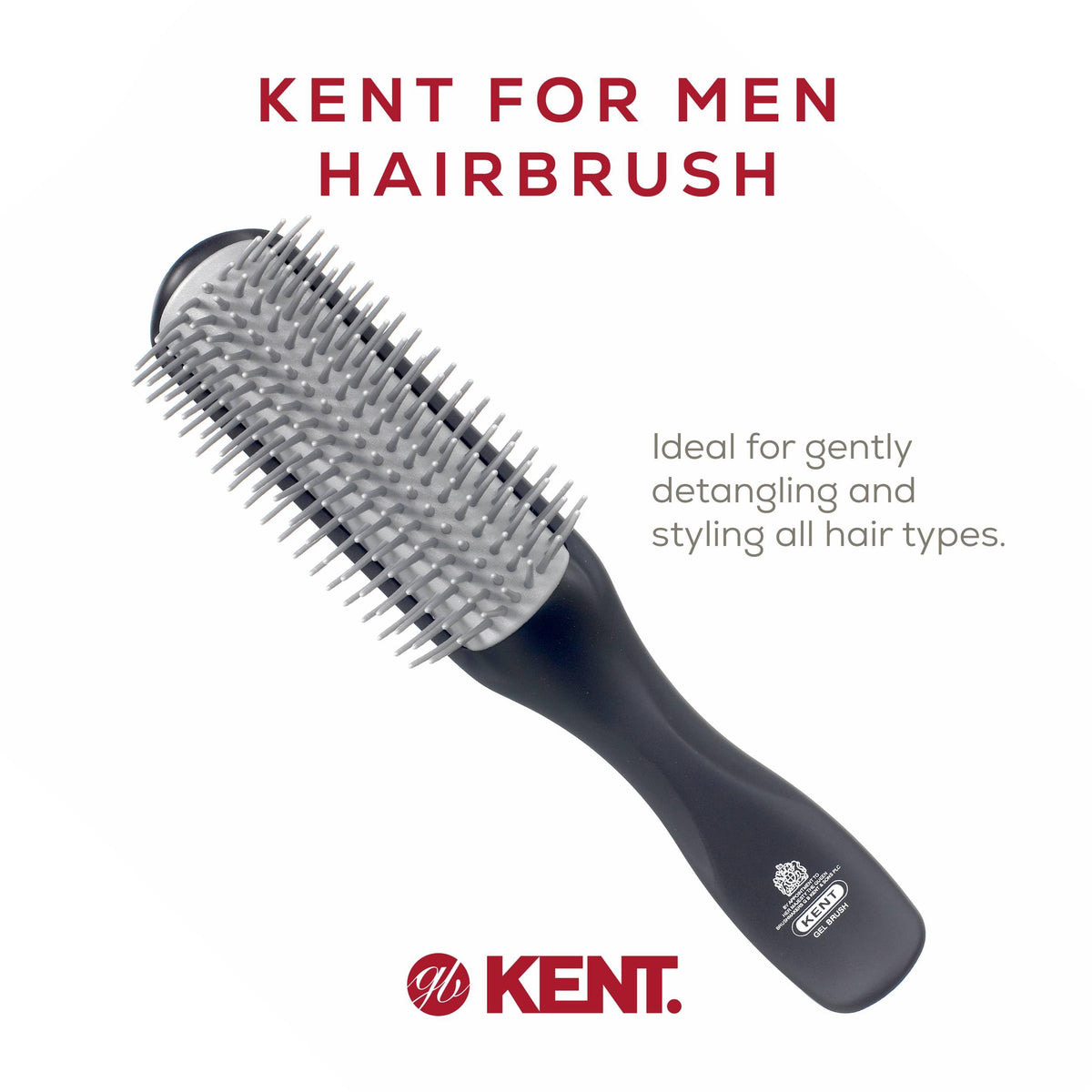 Kent KFM2 Gel Styling Hair Brush for Men - 9 Row Mens Hair Brush with Ionic Anti Static Bristles Great for a Daily Mens Styling Brush - Kent Brush