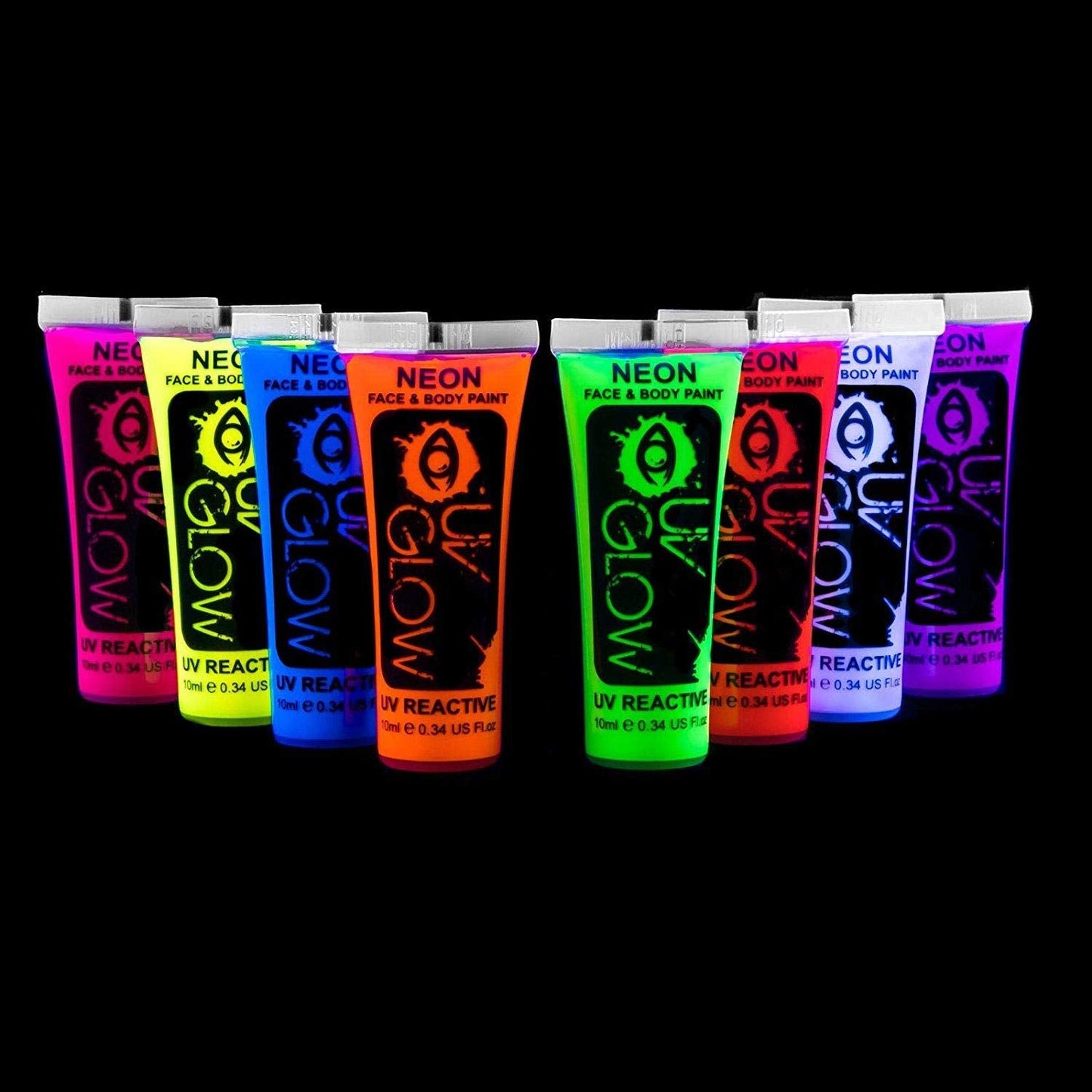 Uv Glow Blacklight Face and Body Paint 0.34oz - Set of 8 Tubes - Neon Fluorescent (All Colours) Beauty & Personal Care UV Glow