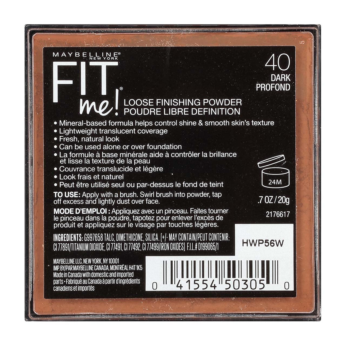 Maybelline Fit Me Loose Finishing Powder, 40 Dark, 0.7 oz (Pack of 2)