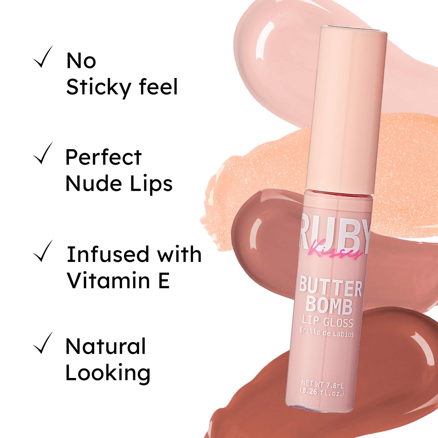Ruby Kisses Lip Gloss Butter Bomb Gloss Non-Sticky Lip Gloss Vitamin E Natural Nude Lip Makeup - 7.8mL (0.26 US fl.oz) (Like A Virgin) Beauty & Personal Care Ruby Kisses