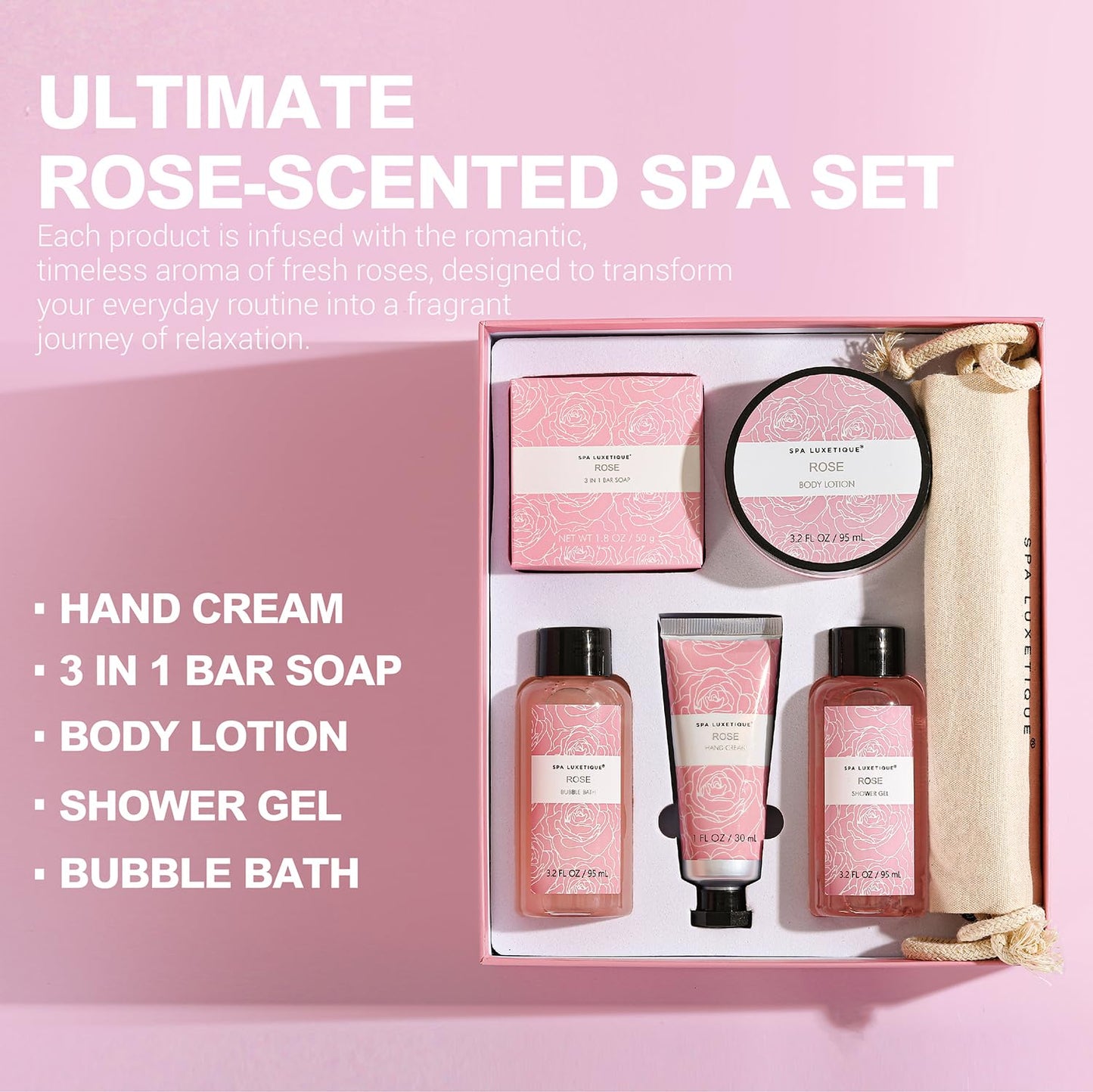 Spa Luxetique Gifts for Women, Bath and Body Gifts Set 6pcs Gift Baskets Rose Bath Sets for Women Valentine's Day Gifts for Her Beauty & Personal Care spa luxetique