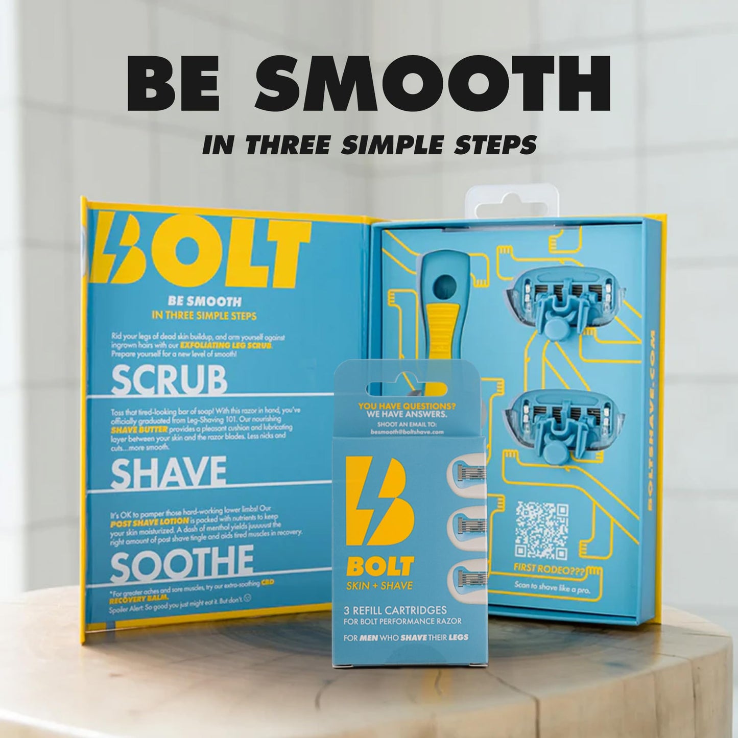 Bolt Skin + Shave - Cartridge Refill Box -5-Blade Replacements for BOLT Razor - Swedish Steel with Aloe Vera and Vitamin E for Coarse Hair -Pack of 3 Beauty and Personal Care BOLT SKIN + SHAVE