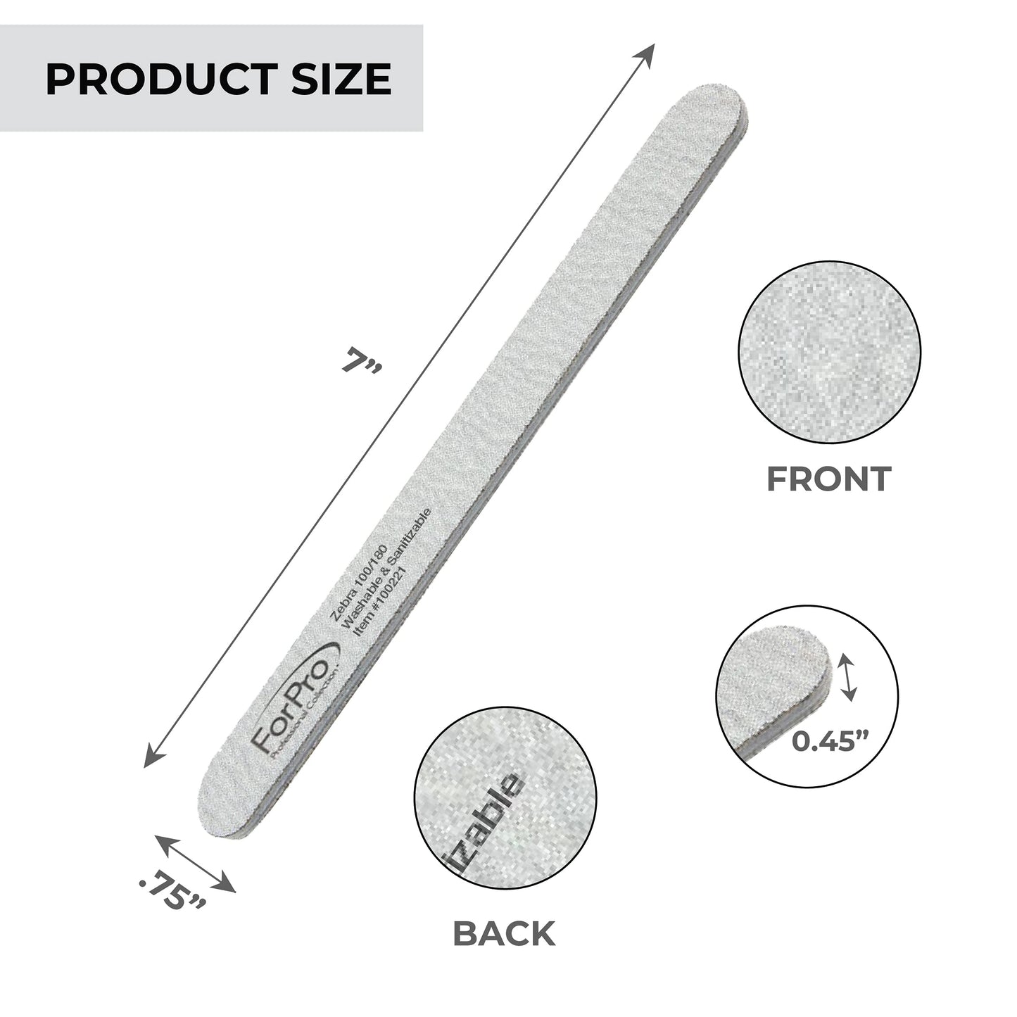 ForPro Professional Collection Zebra Foam Board, 100/180 Grit, Double-Sided Manicure Nail File, 7" L x .75" W 50-Count Beauty & Personal Care ForPro Professional Collection