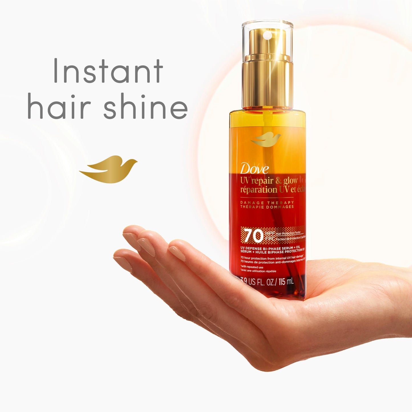 Dove Damage Therapy Defense Bi-Phase Serum + Oil 1 ct UV Repair & Glow for 70 Hour Hair Protection, with Ferulic Serum, 3.9 fl oz Beauty and Personal Care Dove