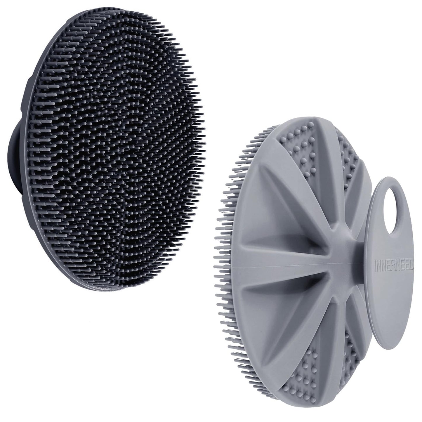 INNERNEED Food-Grade Soft Silicone Body Scrubber Shower Brush Handheld Cleansing Skin Brush, Gentle Exfoliating and Lather Well (Black+Gray) Beauty and Personal Care INNERNEED