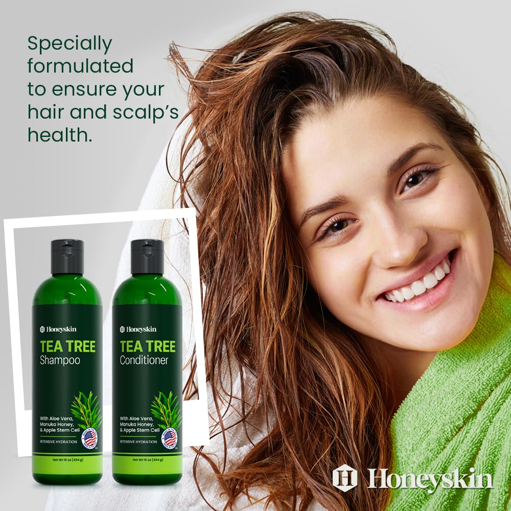 Tea Tree & Honey Shampoo & Conditioner Set - Dandruff Treatment With Organic Tea Tree Oil - Itchy Scalp Treatment for Women & Men - Sulfate Beauty & Personal Care Honeyskin