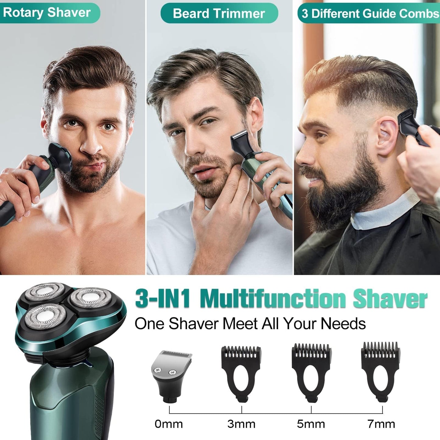 Electric Razor for Men, 3-in-1 Shaver with Floating Blades for Nose Hair &Sideburns,Replacement Blades, Pop-up Trimmer, IPX7 Waterproof, Travel Lock Beauty and Personal Care Handsomeface