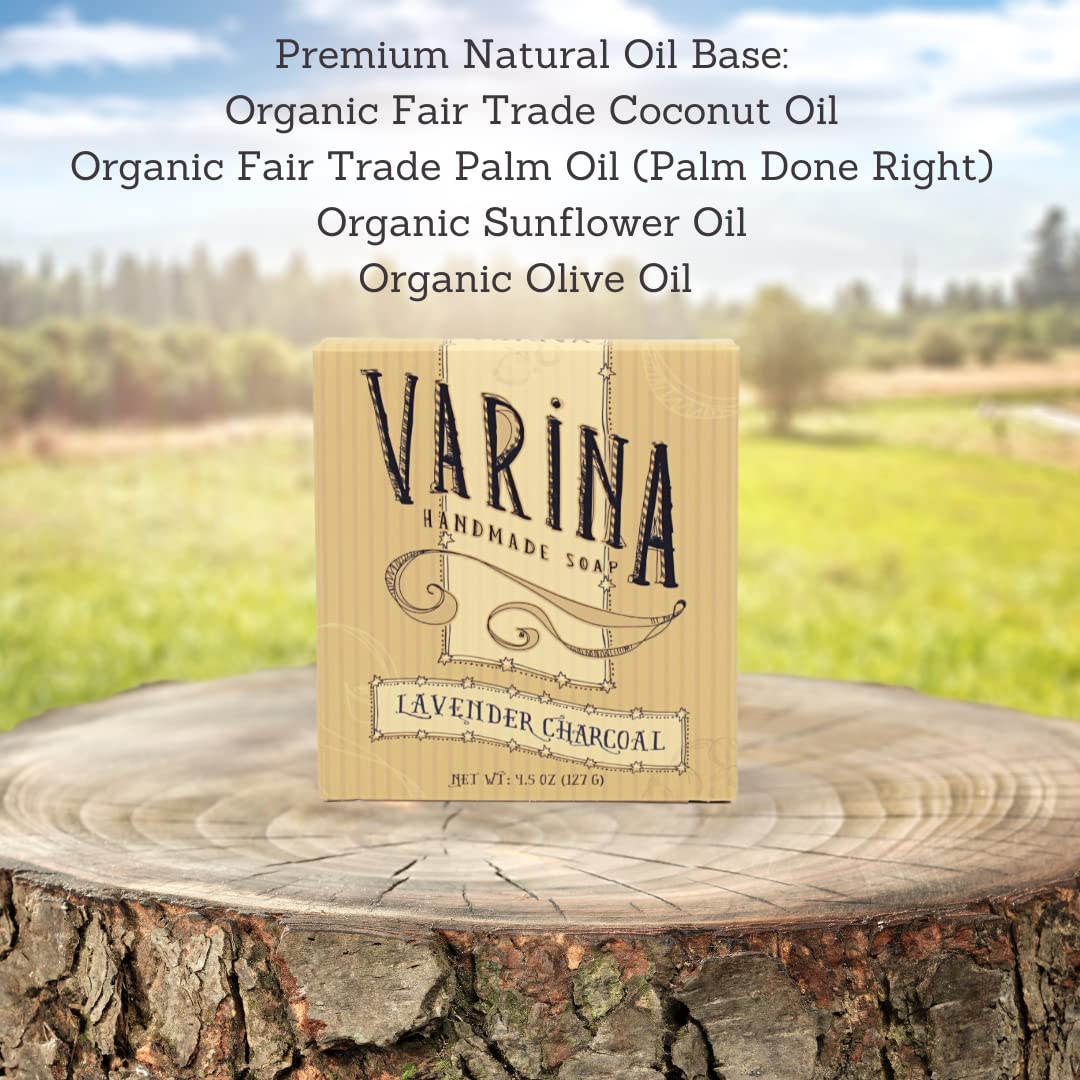 Varina Organic Lavender Activated Charcoal Bar Soap - Gentle Cleansing for Sensitive Skin, Herbal and Mint - 3 Pack - Experience Healthy and Glowing Beauty & Personal Care Varina