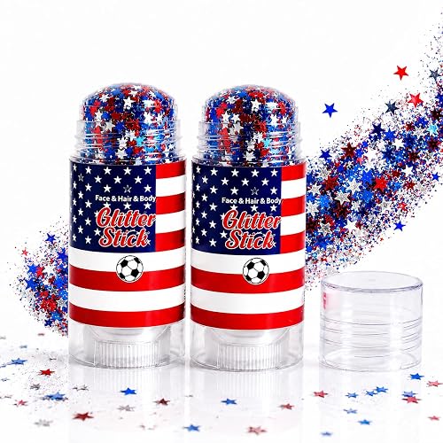 Patriotic Glitter Stick for Face Hair & Body, Red White Blue Star Glitter Makeup, 4th of July Accessories for Women, Football Game Day Face Glitter Beauty & Personal Care YINGBALHL