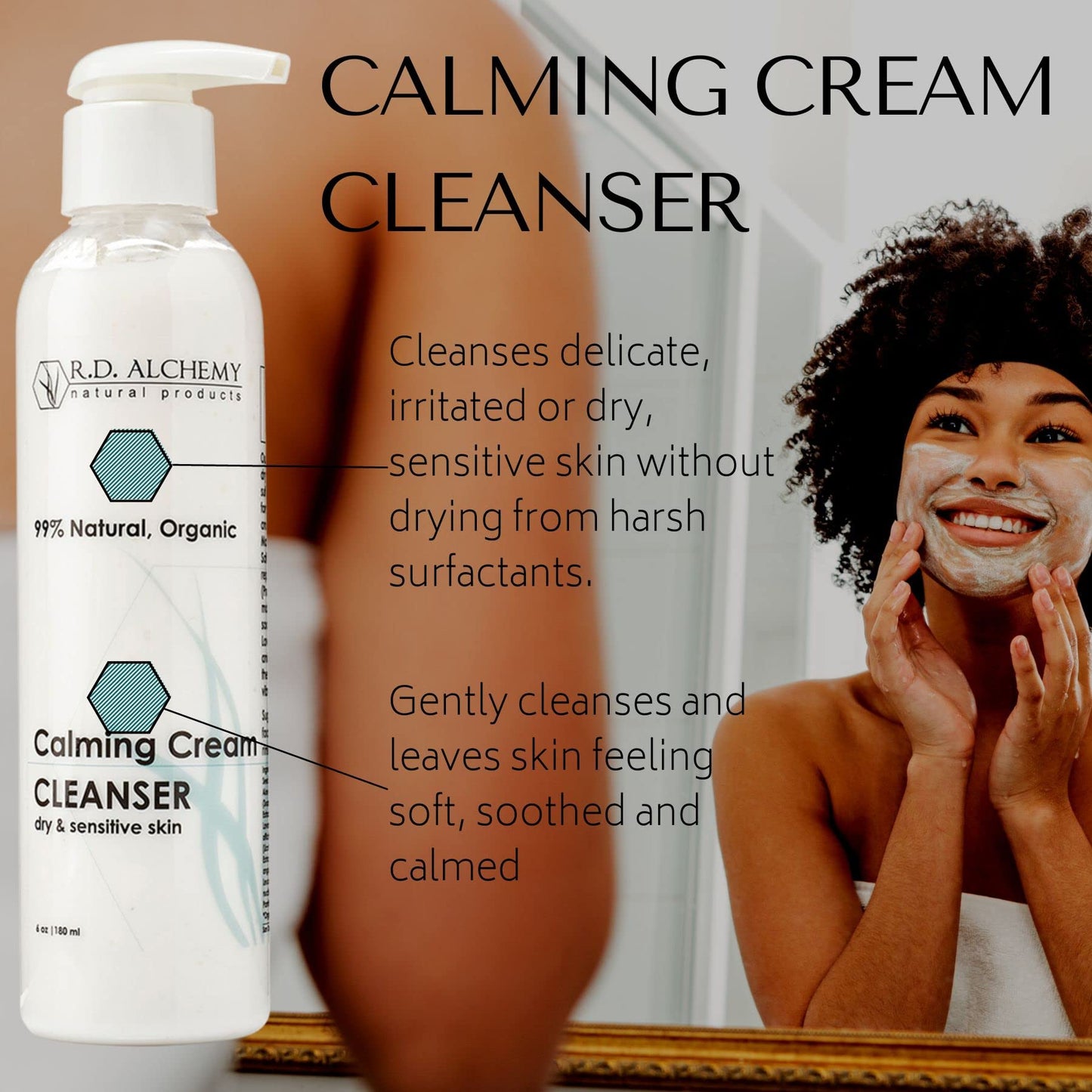 RD Alchemy - 100% Natural & Organic Calming Cream Cleanser. Sulfate Free Face Wash for Dry, Sensitive Skin - Soothing while Cleansing & Moisturizing. Beauty & Personal Care R.D. ALCHEMY