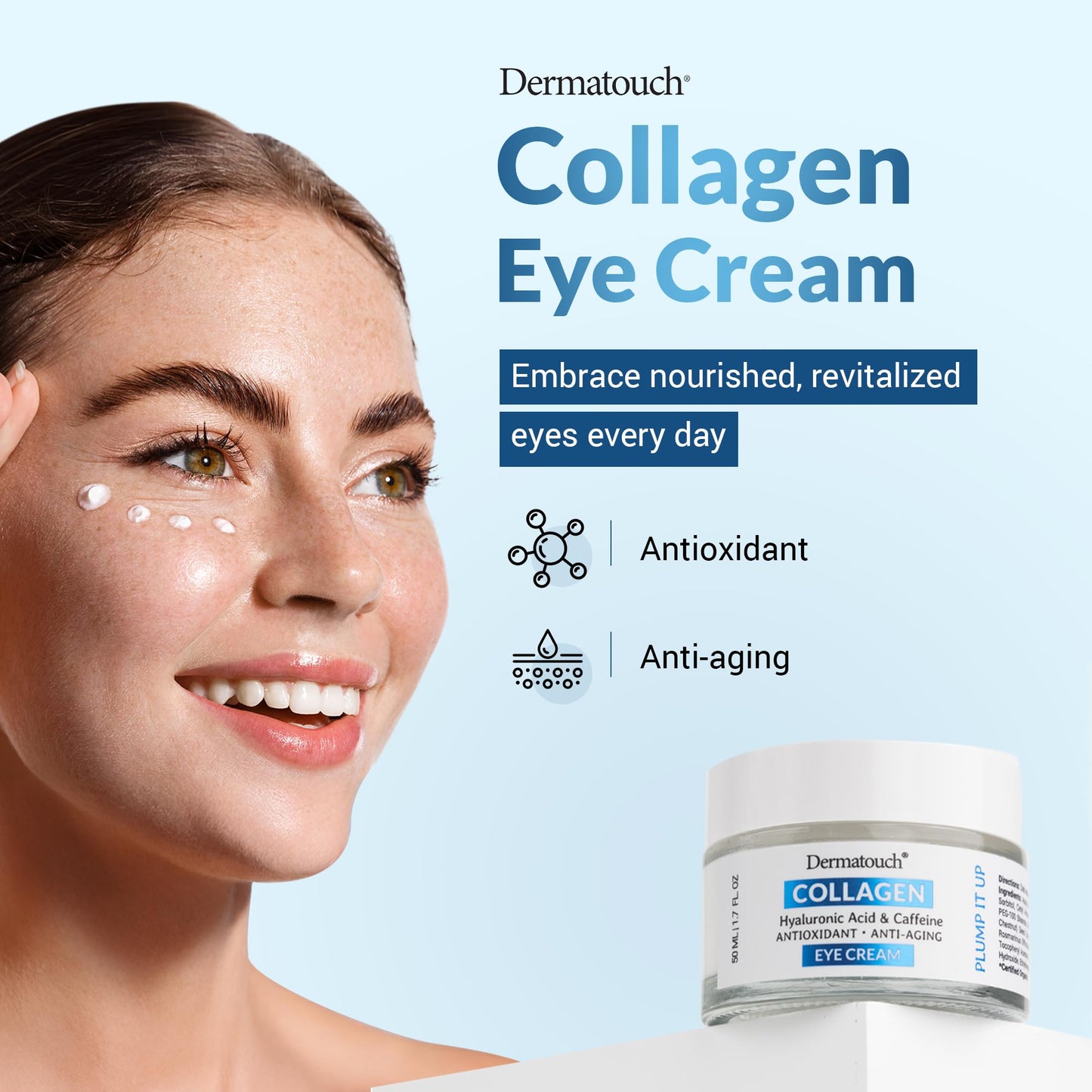 Dermatouch Collagen Eye Cream - Hyaluronic Acid and Caffeine Antioxidant Skin Treatment, Wrinkle Reducer, 1.6 Oz. Beauty & Personal Care SPA DE SOLEIL