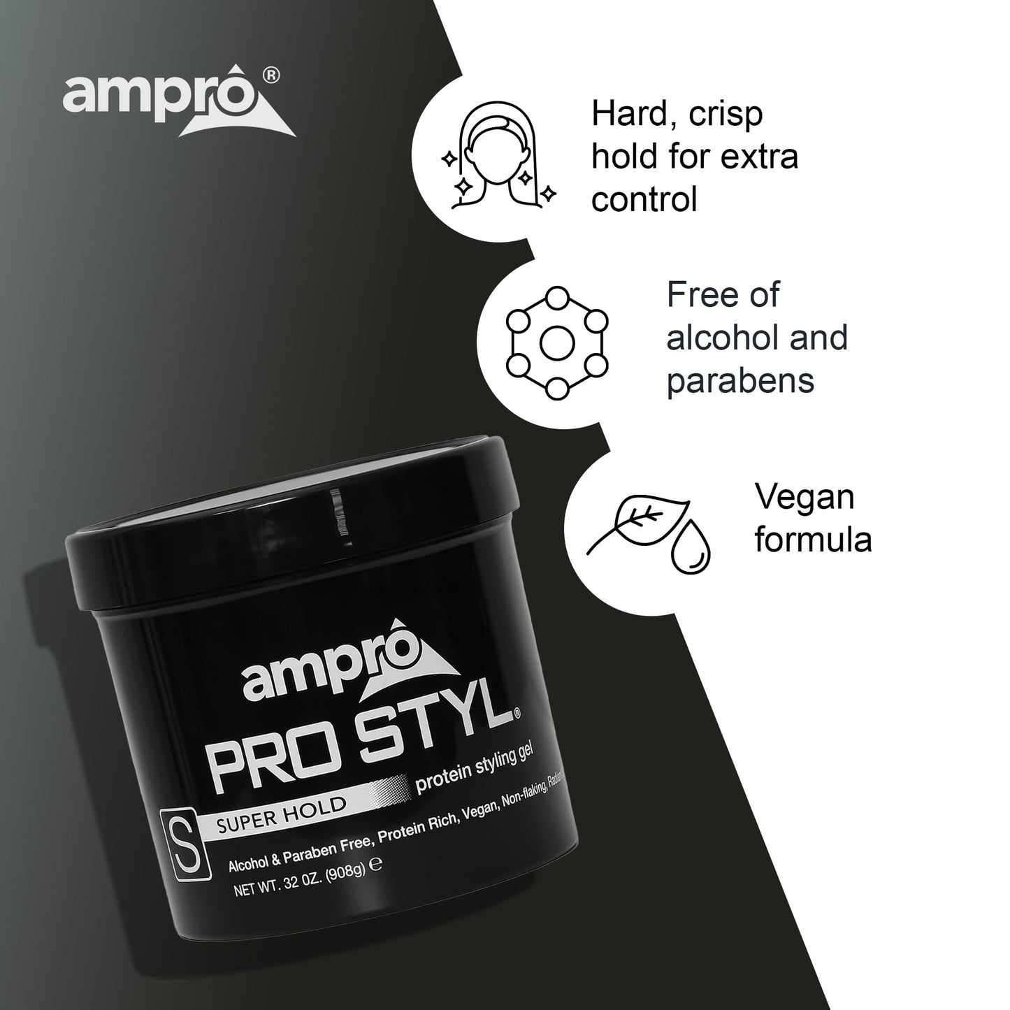AmPro Pro Styl Styling Gel - Protects and Strengthens Your Strands - Non-Flaking, Alcohol Free, Vegan Formula - Flexible, Touchable Hold for All Hair Beauty & Personal Care AmPro