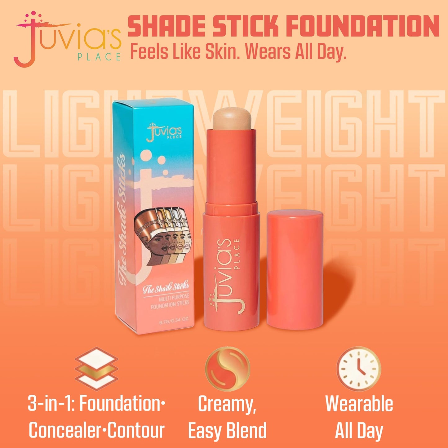 Juvia's Place The Shade Stick Foundation - Luxor - Light with Neutral Undertone for Fair to Light Skin Tones, Buildable Coverage for Foundation Beauty & Personal Care Juvia's Place