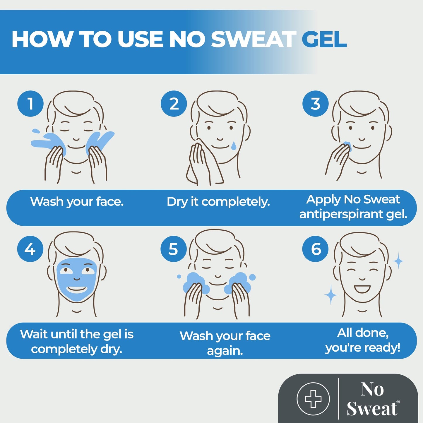 No Sweat Antiperspirant Gel 50 ML - Suitable Usage For Face-Neck-Nape Helps Prevent Excess Facial Sweating and Facial Shining-Suitable For Active Work Beauty and Personal Care No Sweat