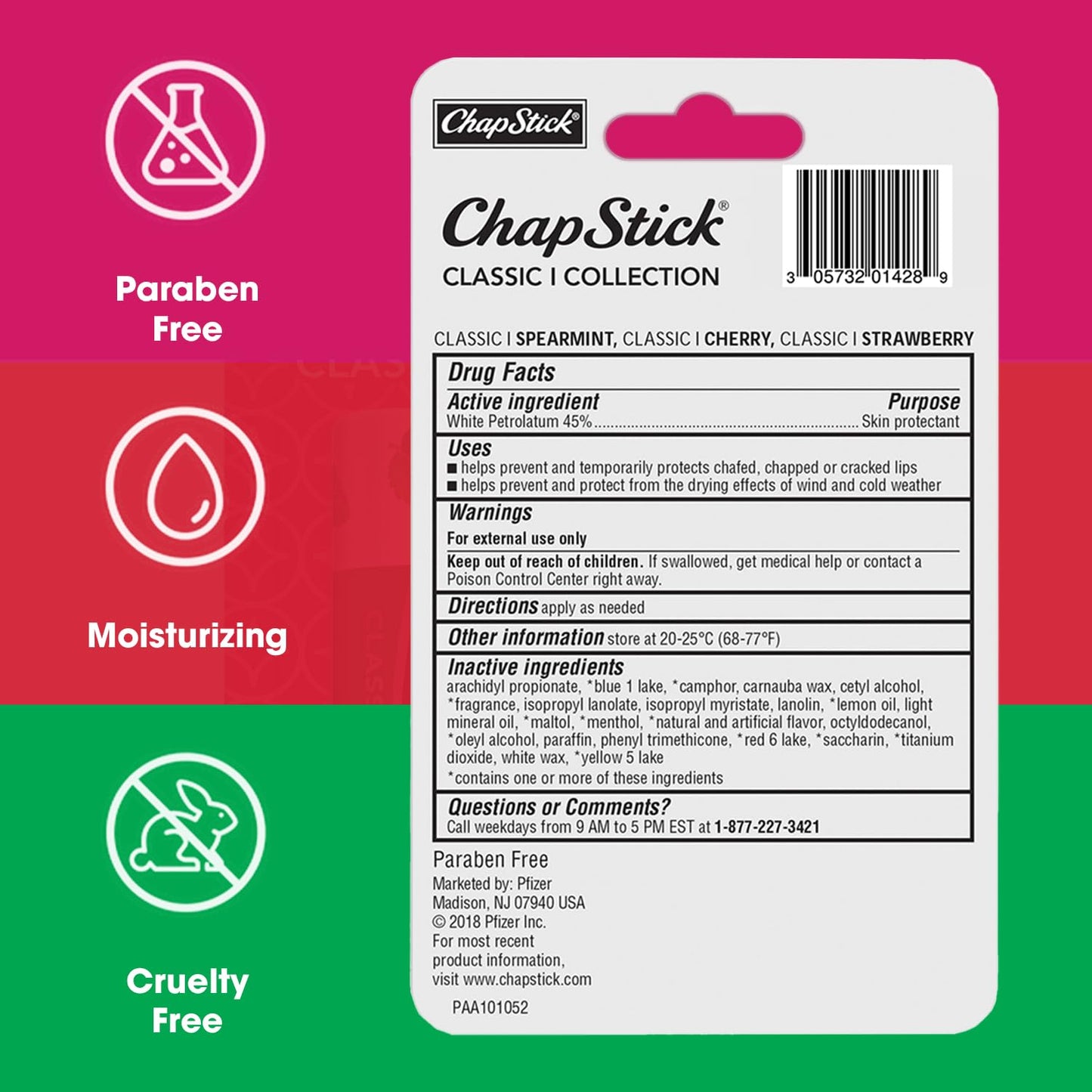 ChapStick Lip Care Set, Classic Collection 3-Pack - Spearmint, Cherry, and Strawberry Lip Balm, 0.15 Oz Ea Beauty & Personal Care ChapStick