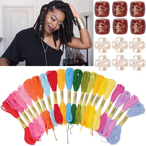 32PCS Hair Accessory Set with 12 Acrylic Hair Cuffs, 20 Colorful Dreadlock Jewels, and Yarn Hair Threads (multicolor) Beauty & Personal Care N\A