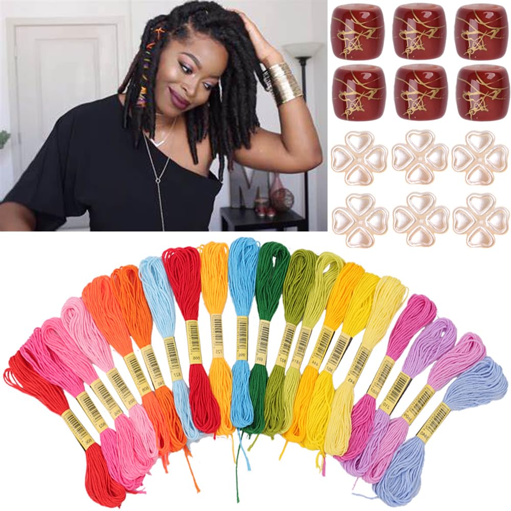 32PCS Hair Accessory Set with 12 Acrylic Hair Cuffs, 20 Colorful Dreadlock Jewels, and Yarn Hair Threads (multicolor) Beauty & Personal Care N\A