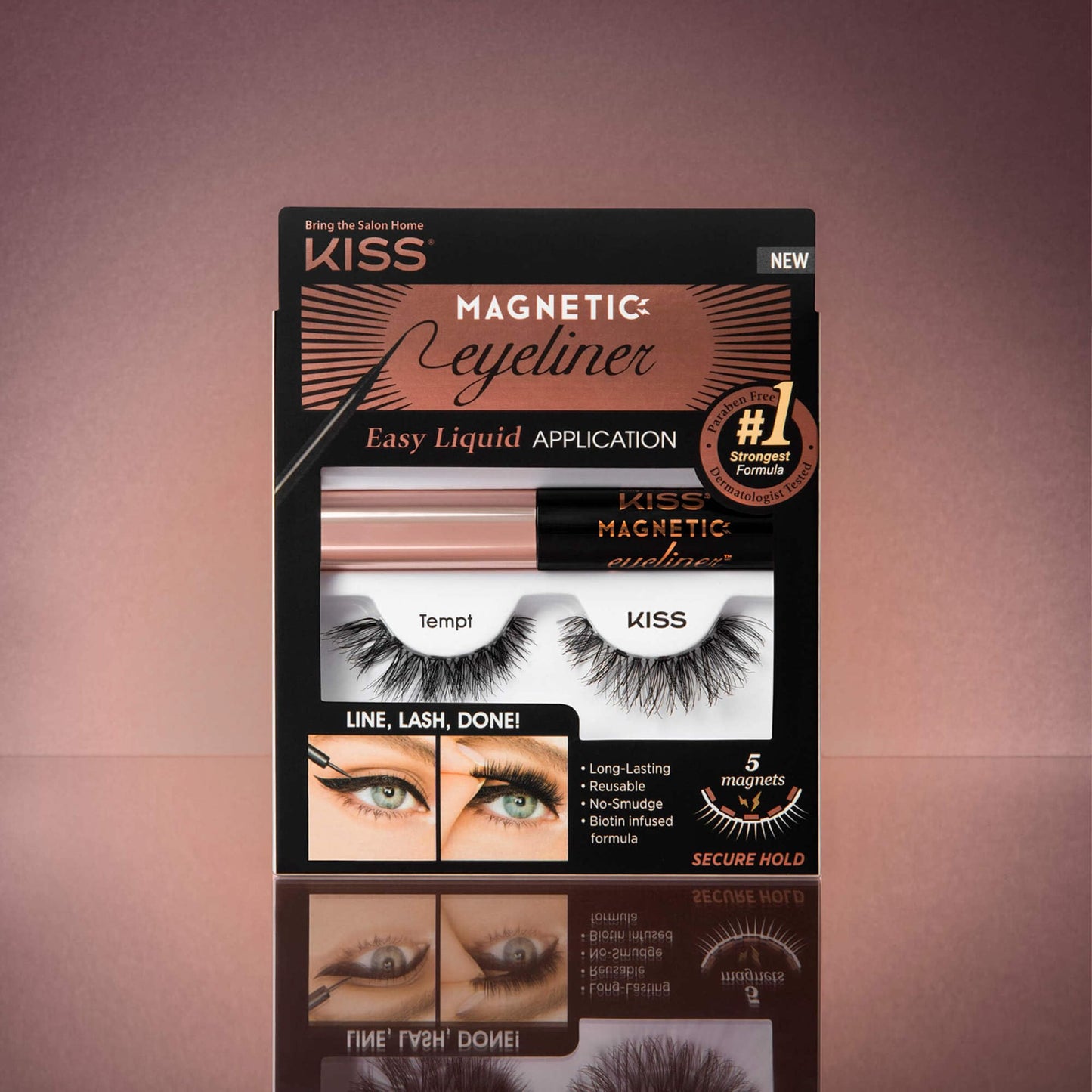 KISS Magnetic False Eyelashes and Eyeliner, ‘Tempt’, 14mm, Easy to Apply, Reusable, No Glue, Flexiband Technology, Precision Felt Tip, Fortified Beauty & Personal Care KISS