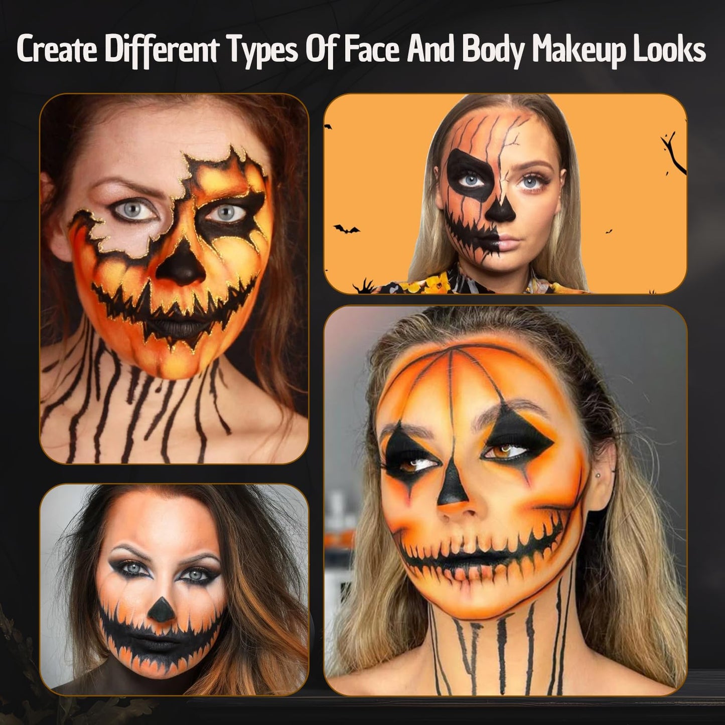 VPCRT6 Black Red Orange Face Body Paint, with 3PCS Sponge and 1PC Brush, Face Painting Kit with Applicator for Halloween Makeup, Pumpkin Cosplay Beauty & Personal Care VPCRT6