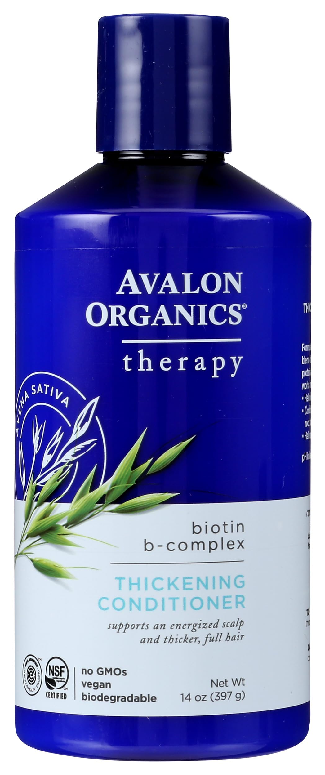 Avalon Organics Therapy Biotin B-Complex Thickening Conditioner, For an Energized Scalp and Thicker, Fuller-Looking Hair, 14 Fluid Ounces