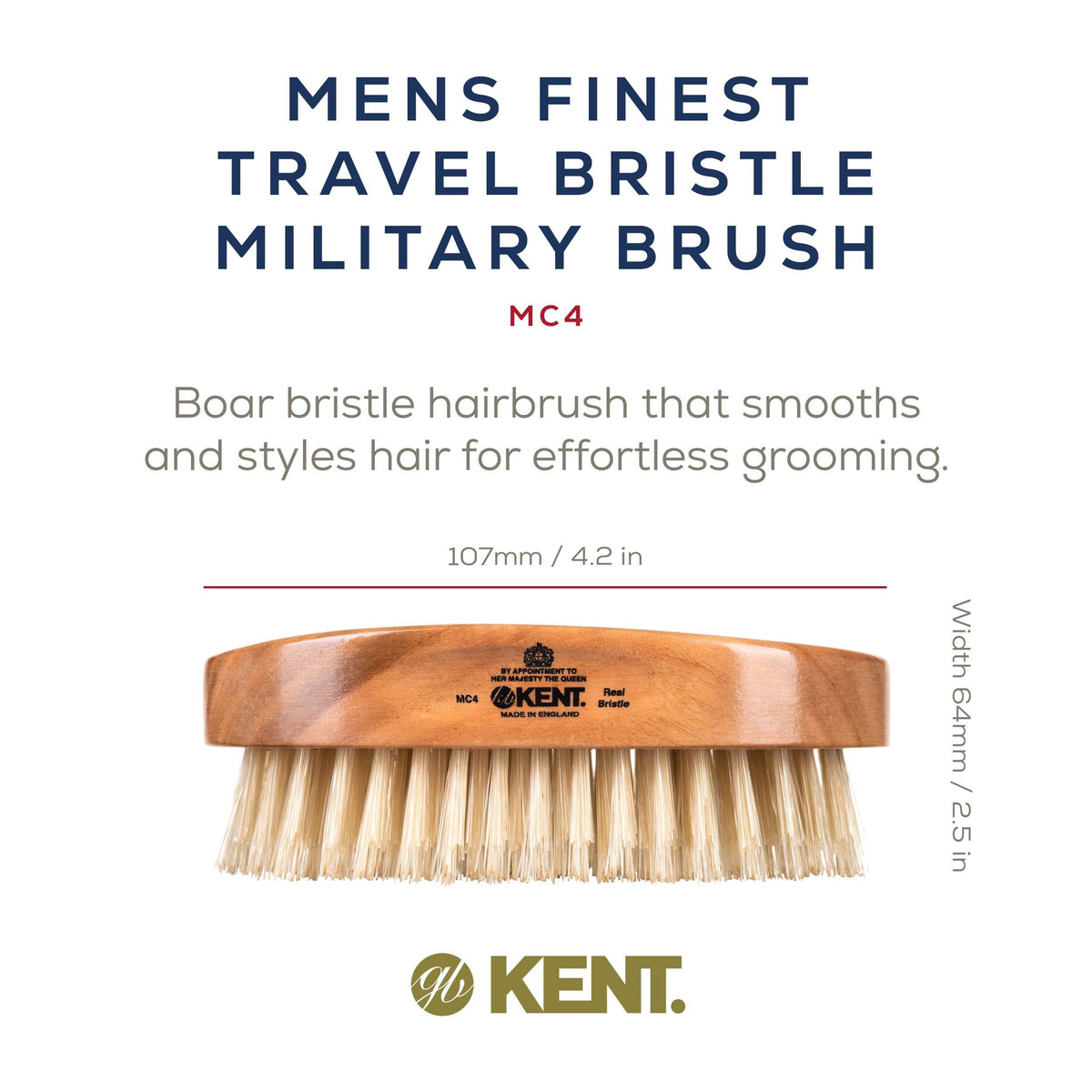 Kent MC4 Men's Hair and Beard Brush Kit: Exfoliating Natural Boar Bristle Hair Brush, Cherrywood Base with Firm Bristles for Coarse Hair Types - LPC3