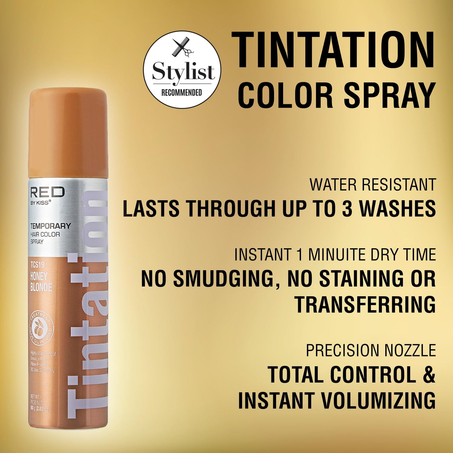 Red by Kiss Tintation Temporary Hair Color Spray, Instant Gray Root Touch Up Coverage, Water-Resistant & Smudge-Proof, Easy Wash Out, Barber Beauty & Personal Care Red by Kiss