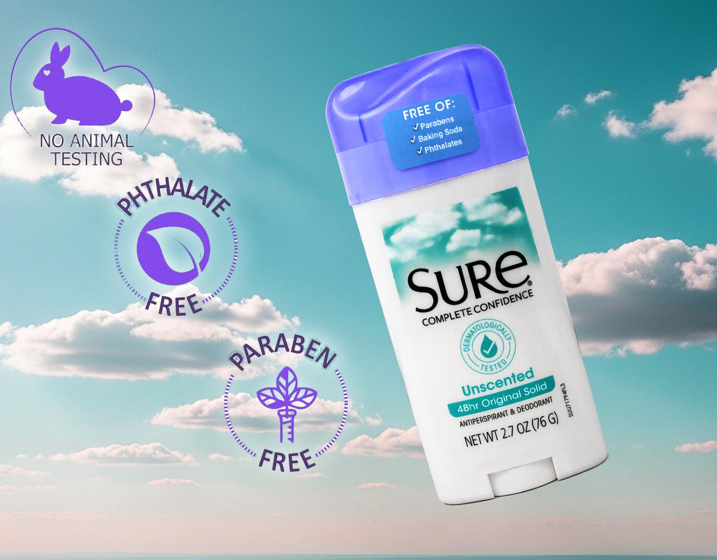 Sure Deodorant Original Solid, Unscented - 2.7 oz - 2 pk Beauty and Personal Care Sure