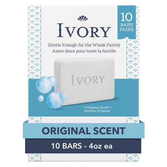 Ivory Gentle Bath Bar Soap, Safe for Entire Family, Free of Dyes and Heavy Perfumes, Original Scent, 4 oz (10 Count) Beauty & Personal Care Ivory