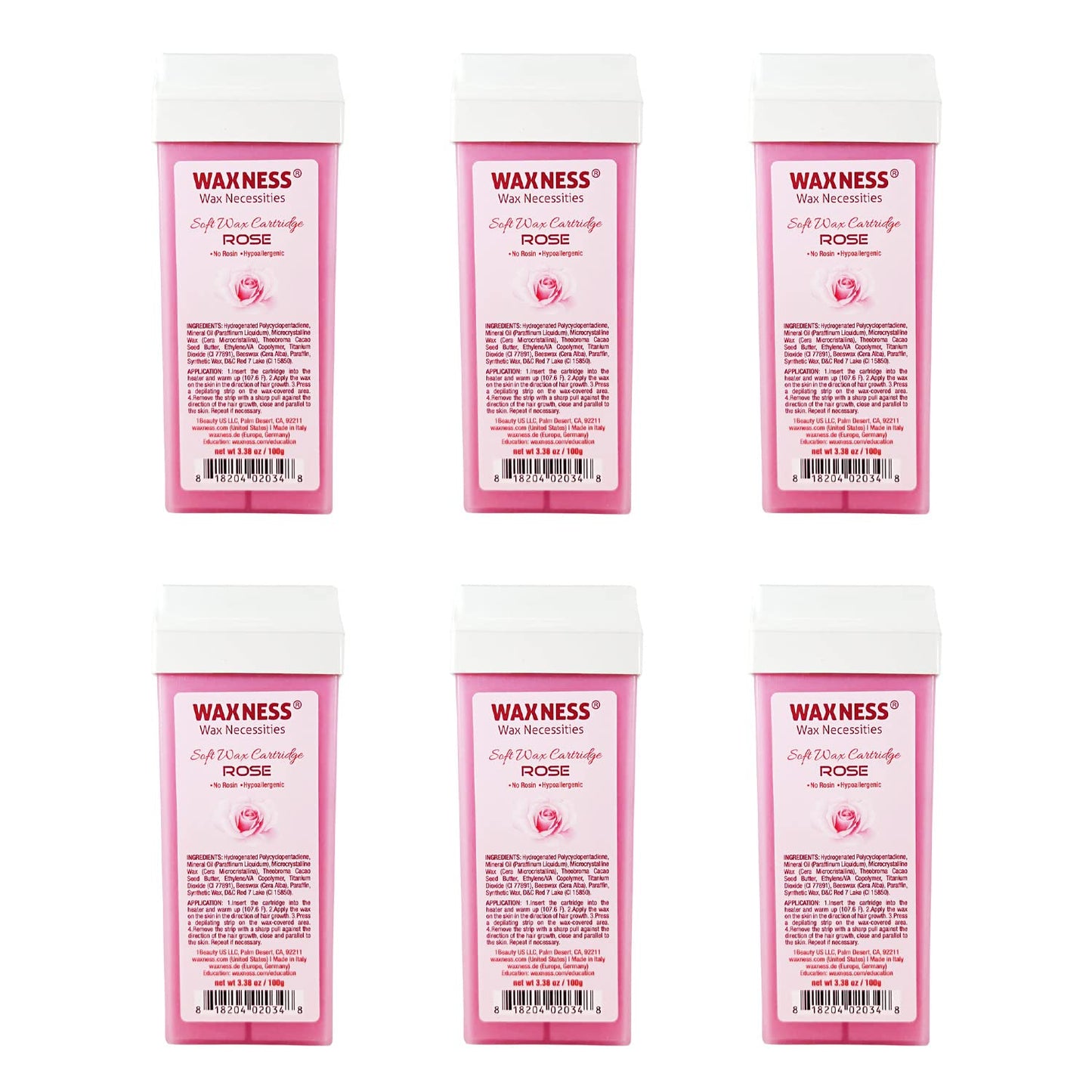 Waxness Soft Wax Cartridge Rose - Pack of 6 × 3.38 oz (96 g) - Professional Strip Wax Roll-On for Face & Body - Made in Italy Beauty and Personal Care Waxness