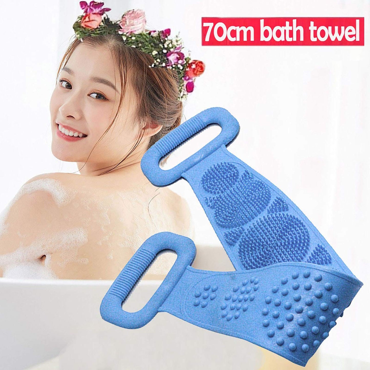 Exfoliating Body Towel Silicone Shower 70cm Bath Brush Wash with Body Wash Strap Body Strap Exfoliating Back Brush Salviett Beauty and Personal Care zxb-shop