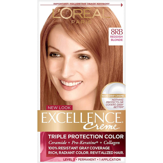 L’Oreal ParisExcellence Triple Protection Color Creme, Level 3 Permanent, Reddish Blonde/Warmer 8RB (Pack of 3) Beauty & Personal Care L'Oreal Paris