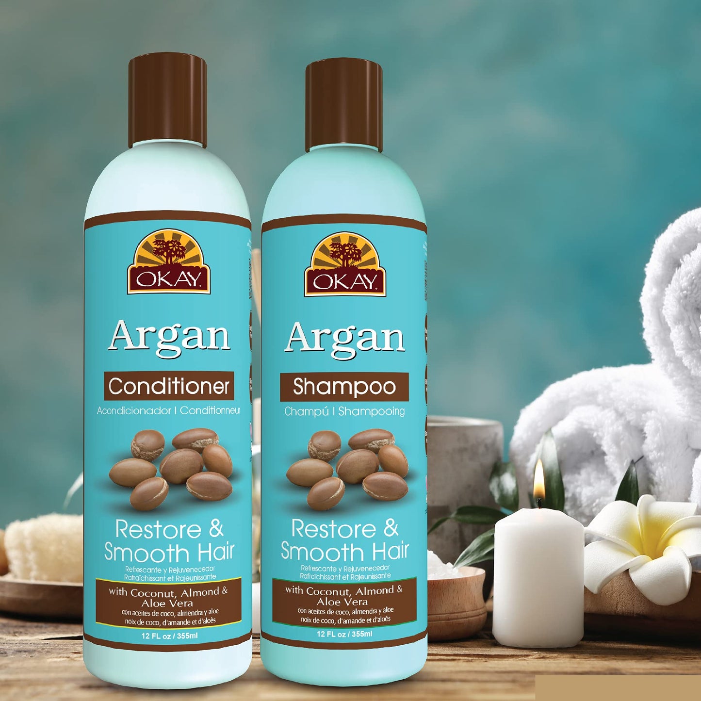 OKAY Argan Shampoo & Conditioner Set 24 oz | Sulfate Free Hair Care System for Dry & Damaged Hair | Hydrating, Smoothing & Frizz Control Formula Beauty & Personal Care OKAY