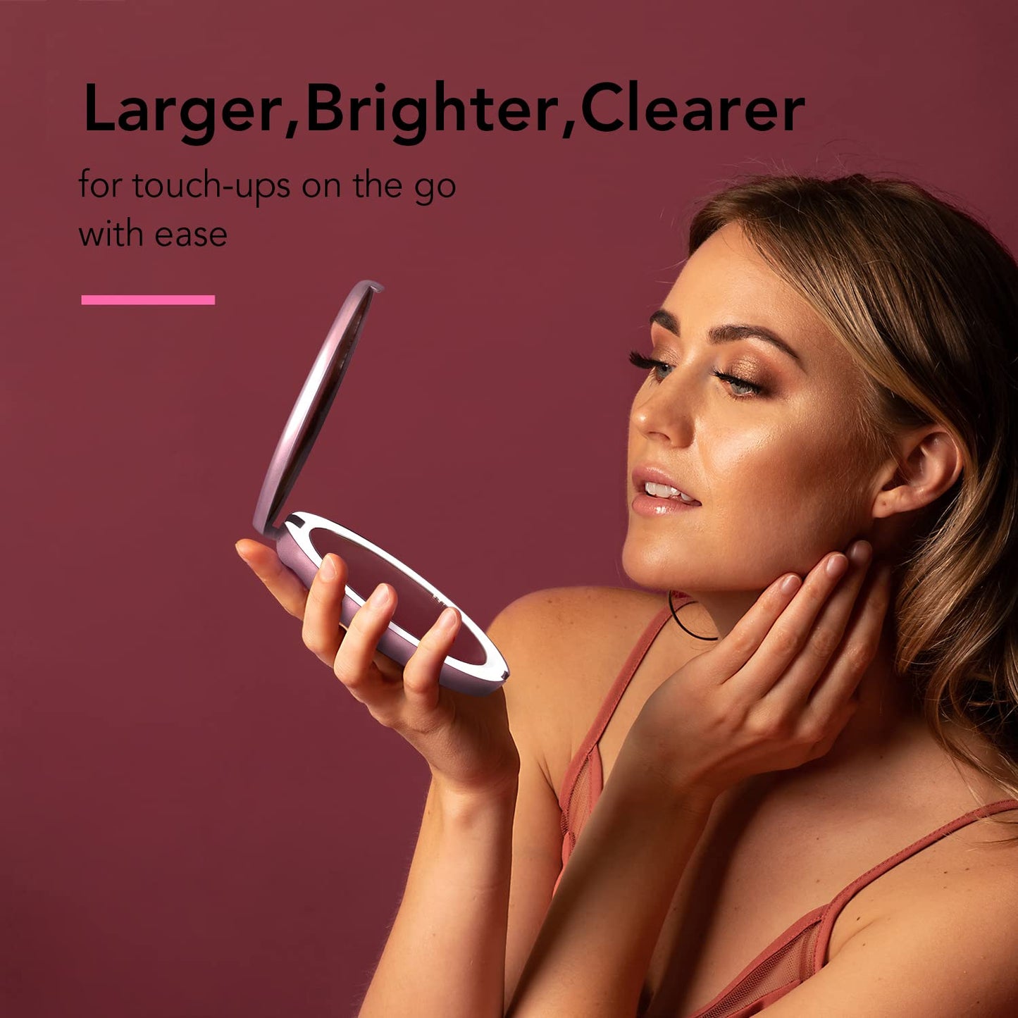 Fancii Taylor LED Lighted Travel Makeup Mirror, Rechargeable with 10x/1x Magnifying & 3 Light Settings - Compact, Portable, Large 5” Wide Hand Mirror Beauty & Personal Care Fancii