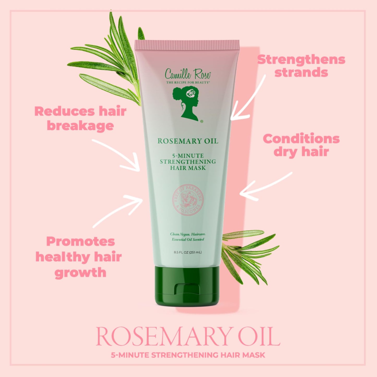 Camille Rose Rosemary Oil 5-Minute Deep Strengthening Hair Mask and Conditioner, with Natural Castor, Peppermint, and Rosemary Oils for Hair Growth Beauty & Personal Care Camille Rose