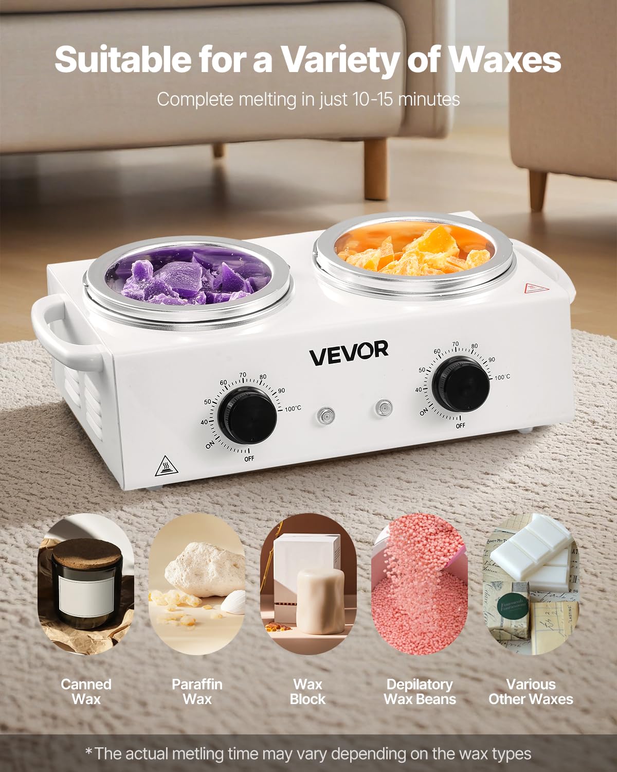VEVOR Double Wax Warmer, 1200ML Professional Dual Wax Warmer for Hair Removal, 32 ? - 212? Adjustable Electric Waxing Heater Pot with 50PCS Waxing Beauty and Personal Care VEVOR