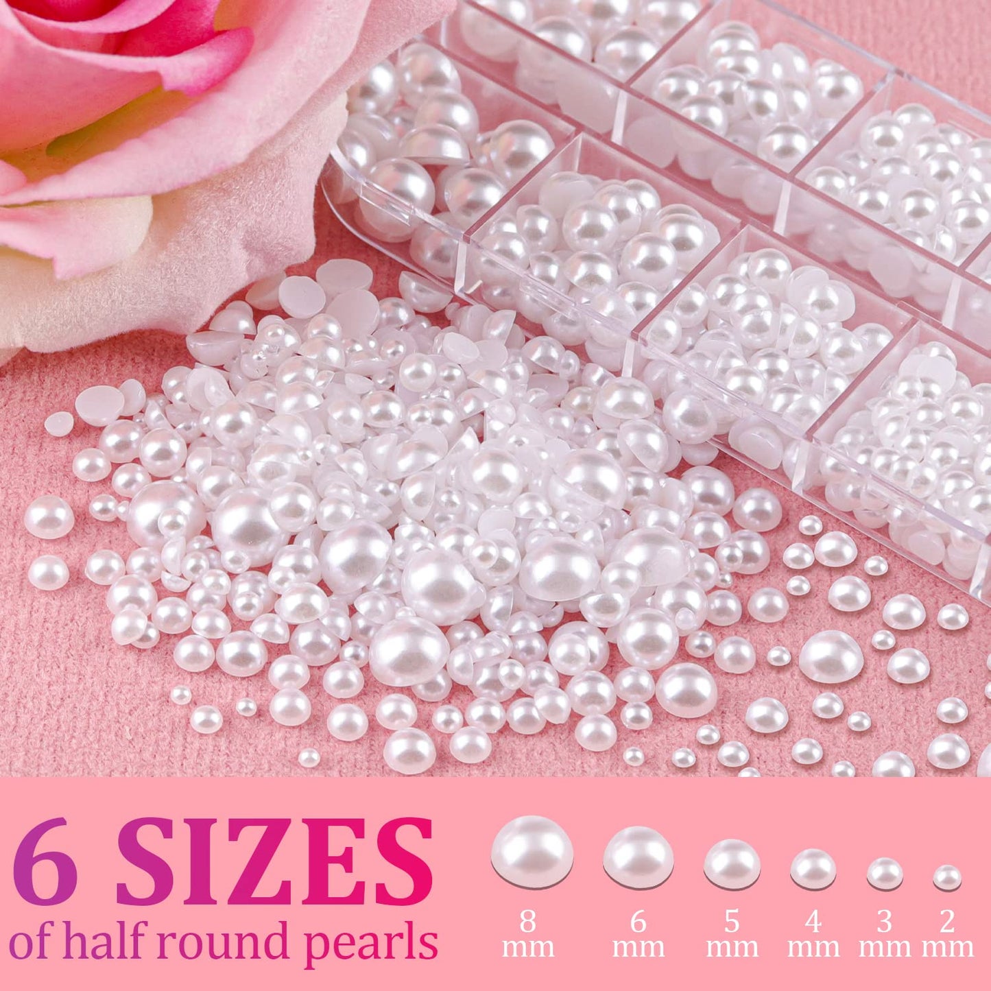 2700 Pcs Flat Back Pearls Kits, 1 Box of Flatback White+1 Box of Beige Small Half Round Pearls with Pickup Pencil and Tweezer for Nail Art Face Makeup Beauty & Personal Care BELLEBOOST