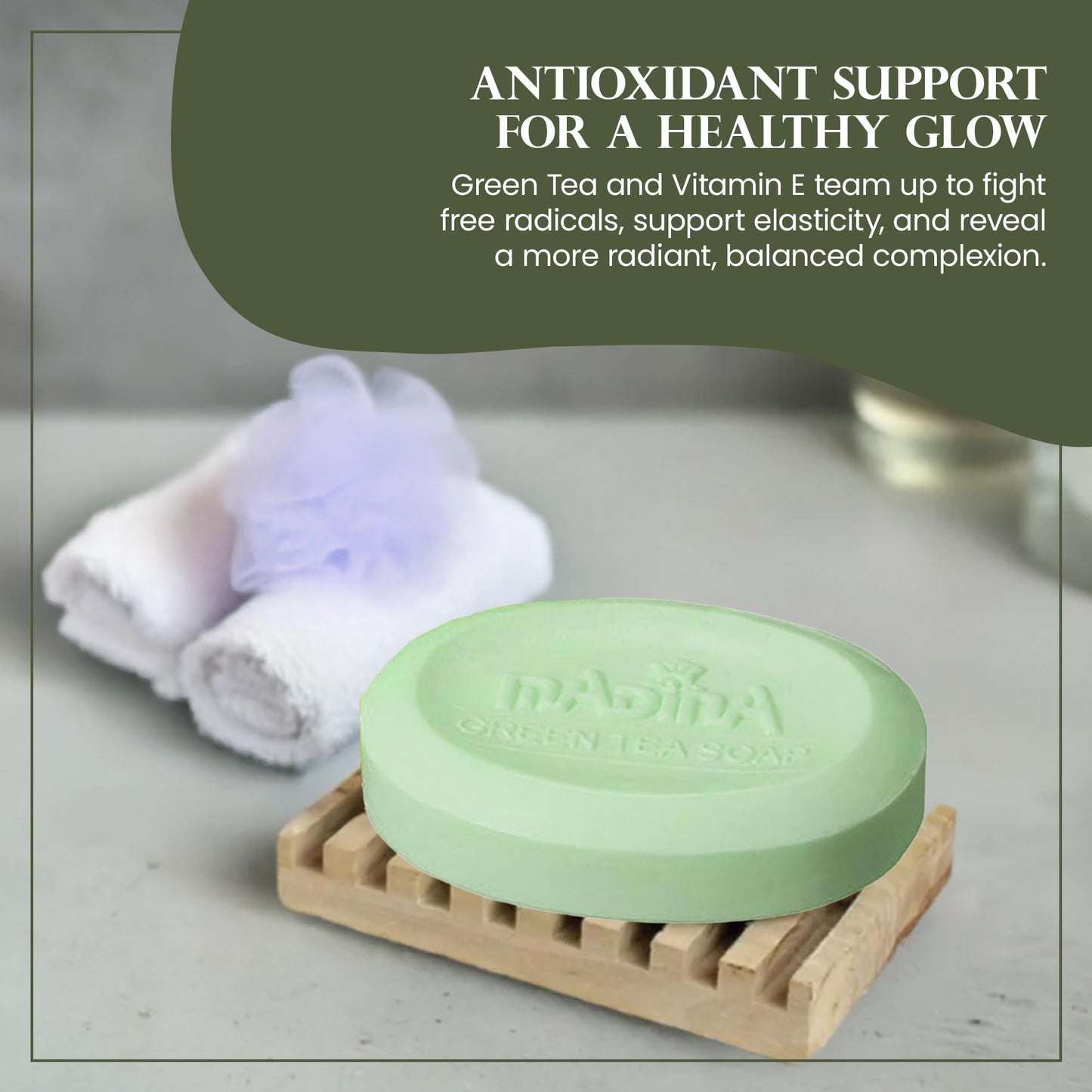Madina Green Tea & Vitamin E Soap Bar - Antioxidant, Moisturizing, Hydrating, Skin Rejuvenating, Gentle Daily Cleanser, Vegetable-Based, For All Skin Beauty & Personal Care Madina