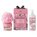 Soap & Glory The Birthday Box - Clean On Me Shower Gel, The Righteous Butter Body Butter with Shea Butter & Shower Puff - Rose & Bergamont Scented Beauty & Personal Care Soap & Glory