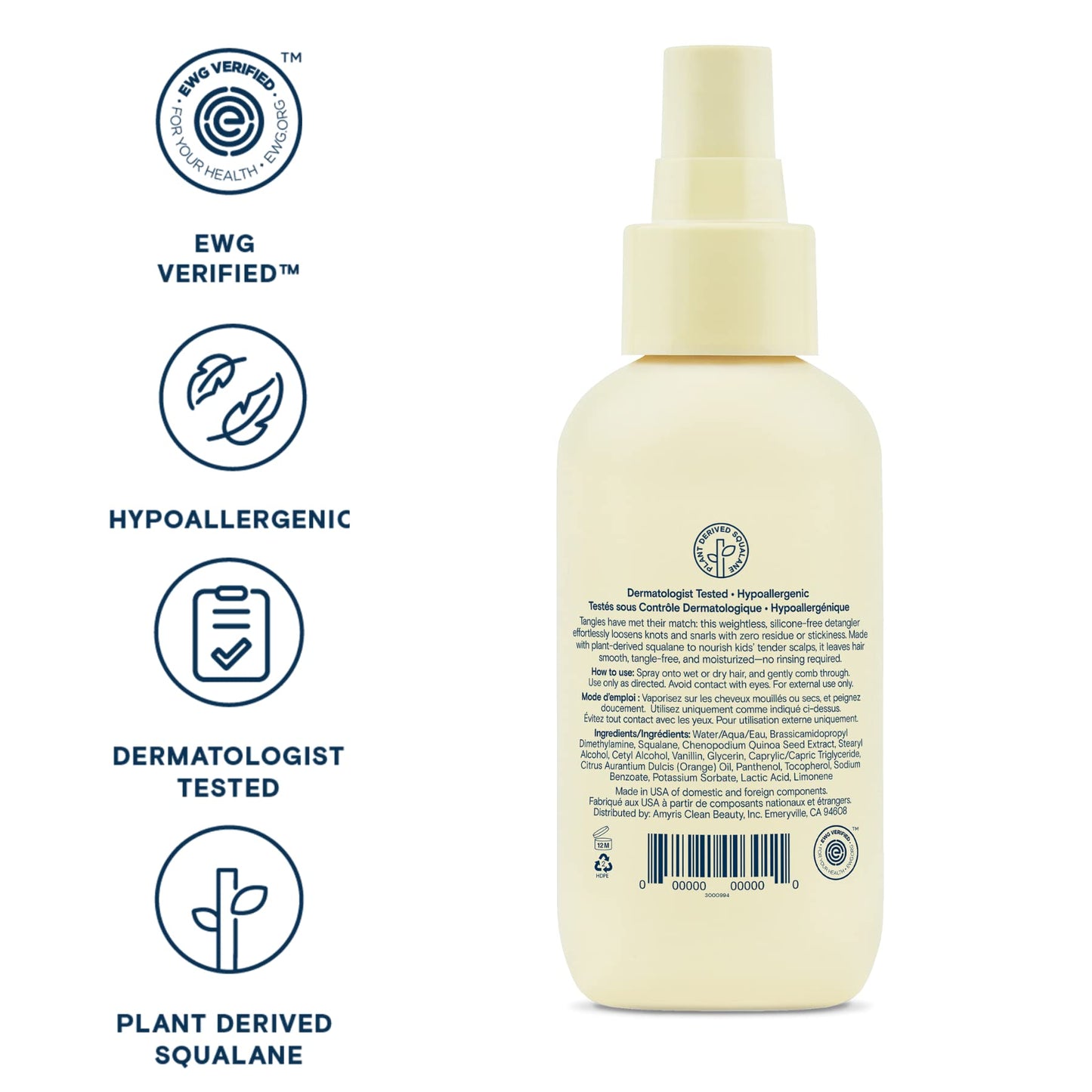 Pipette Leave-In Hair Detangler Spray for Kids, 4.4 Fl Oz, Silicone-free Detangling Spray with Squalane to Moisturize All Hair Types, Toddler and Kids Beauty & Personal Care Pipette