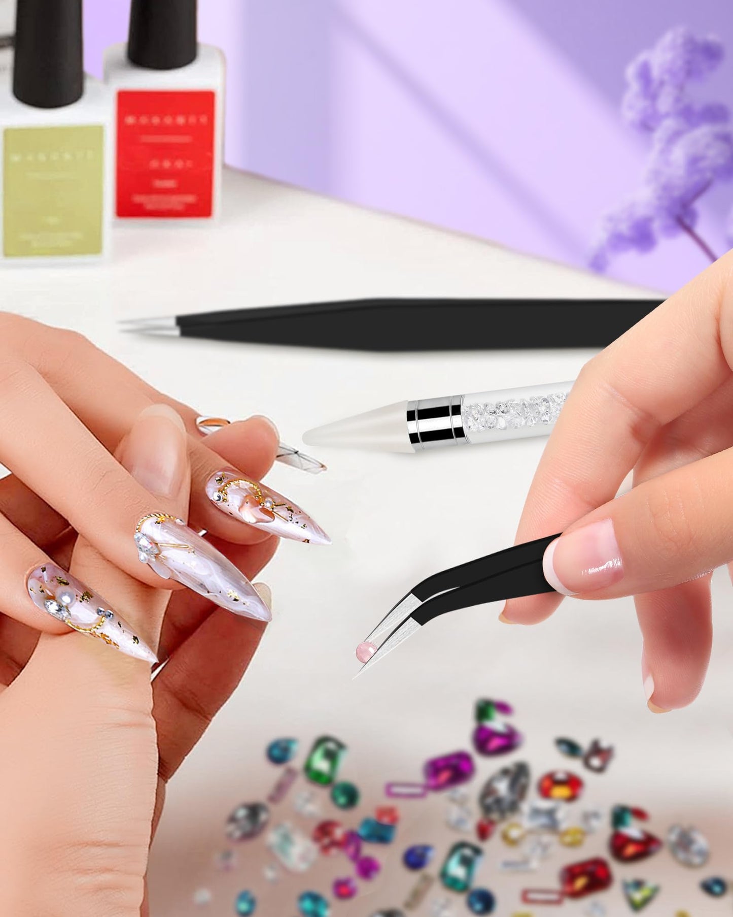 Rhinestone Picker Tool Set,Rhinestone Applicator Tool,Rhinestone Picker Dotting With 4 Extra White Replaceable Wax Head and 2 Tweezer (White) Beauty and Personal Care Difenni