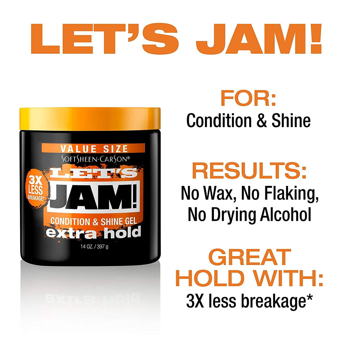 Lets Jam Condition & Shine Gel Extra Hold 14 Ounce Jar (414ml) (2 Pack) Beauty & Personal Care Let's Jam