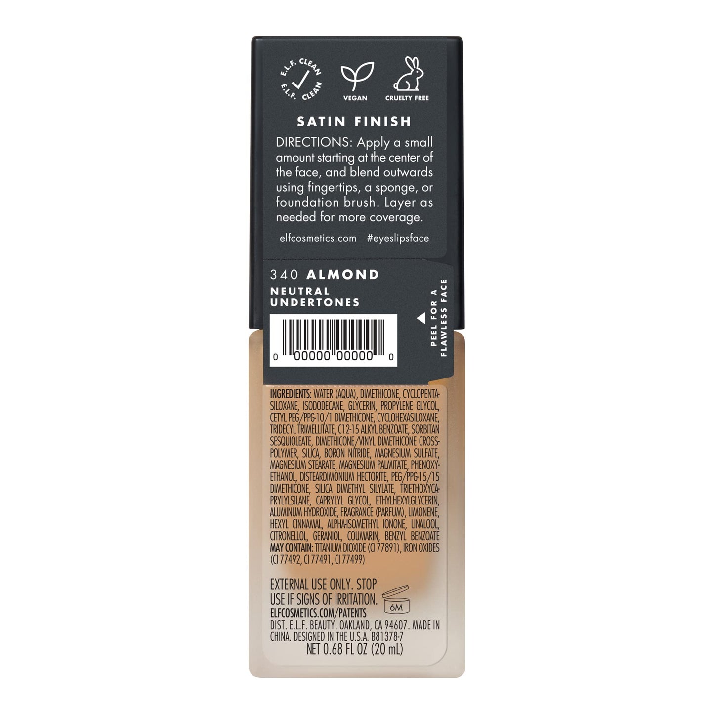 e.l.f. Flawless Satin Foundation, Lightweight & Medium Coverage, Semi-Matte Finish, Vegan , Almond, 0.68 Fl Oz (20mL) Beauty & Personal Care e.l.f.