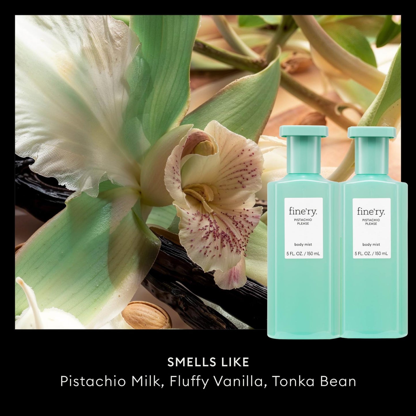 Fine'ry Pistachio Please Hair + Body Fragrance Fine Mist Spray | Warm Gourmand, Vanilla Scent with Roasted Almond & Sweet Pistachio, Vegan Beauty & Personal Care Fine'ry
