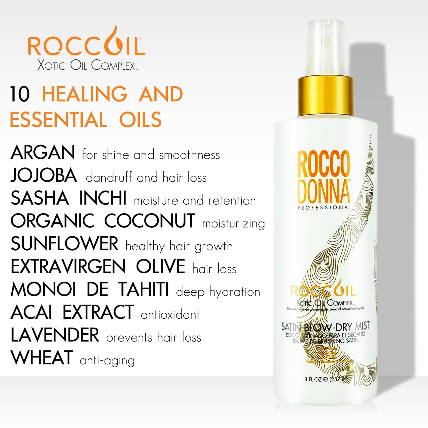 Rocco Donna Leave-In Conditioner for Hair Weightless Style | Satin Blow-Dry Mist Spray | Smoothing and Hydration | 8 oz Beauty & Personal Care Rocco Donna
