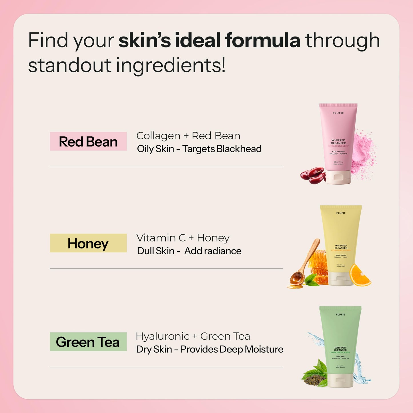 Flufie Whipped Facial Cleanser with Collagen & Red Bean - Gentle Exfoliating, Hydrating & Brightening for Smooth Skin - Dermatologist Tested Beauty & Personal Care Flufie
