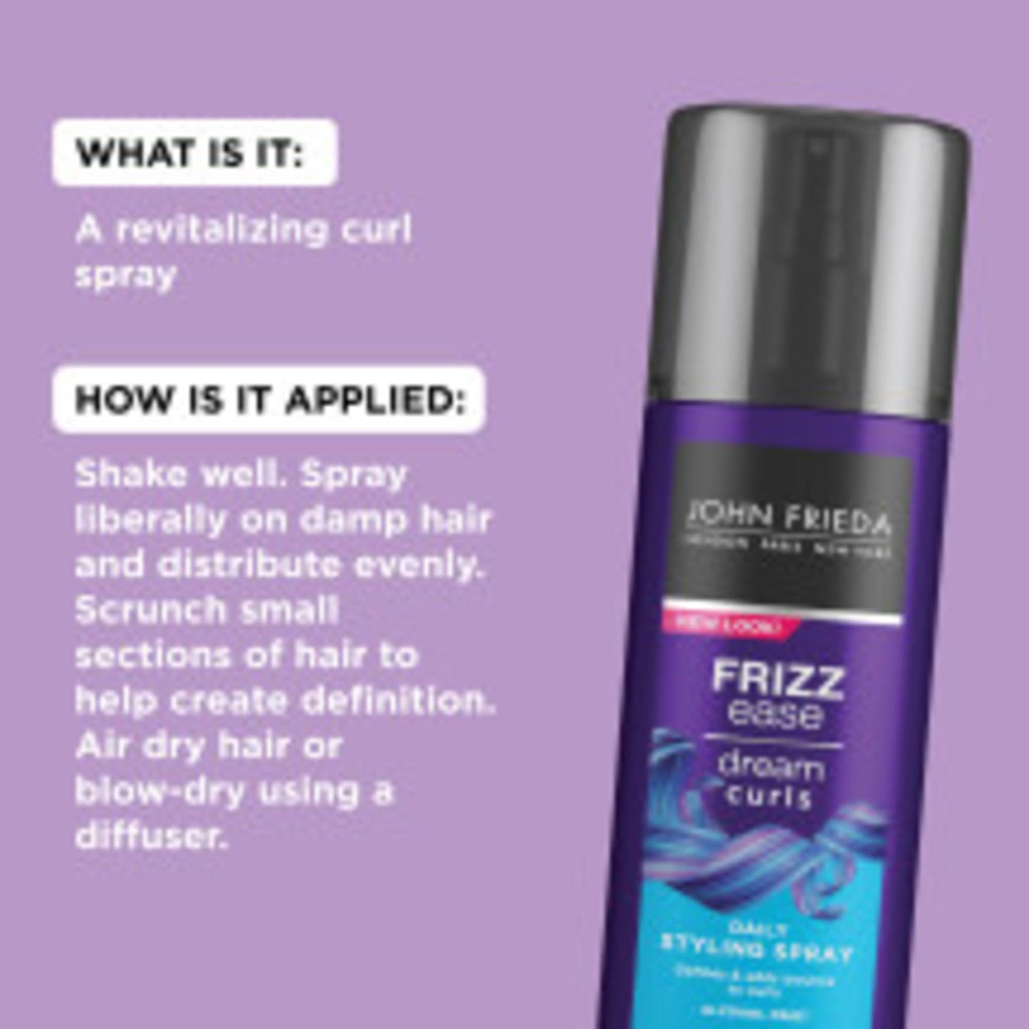 John Frieda Anti Frizz, Frizz Ease Dream Curls Daily Styling Spray for Curly Hair, Magnesium-enriched Formula, 6.7 Oz, Pack of 2 Beauty & Personal Care John Frieda
