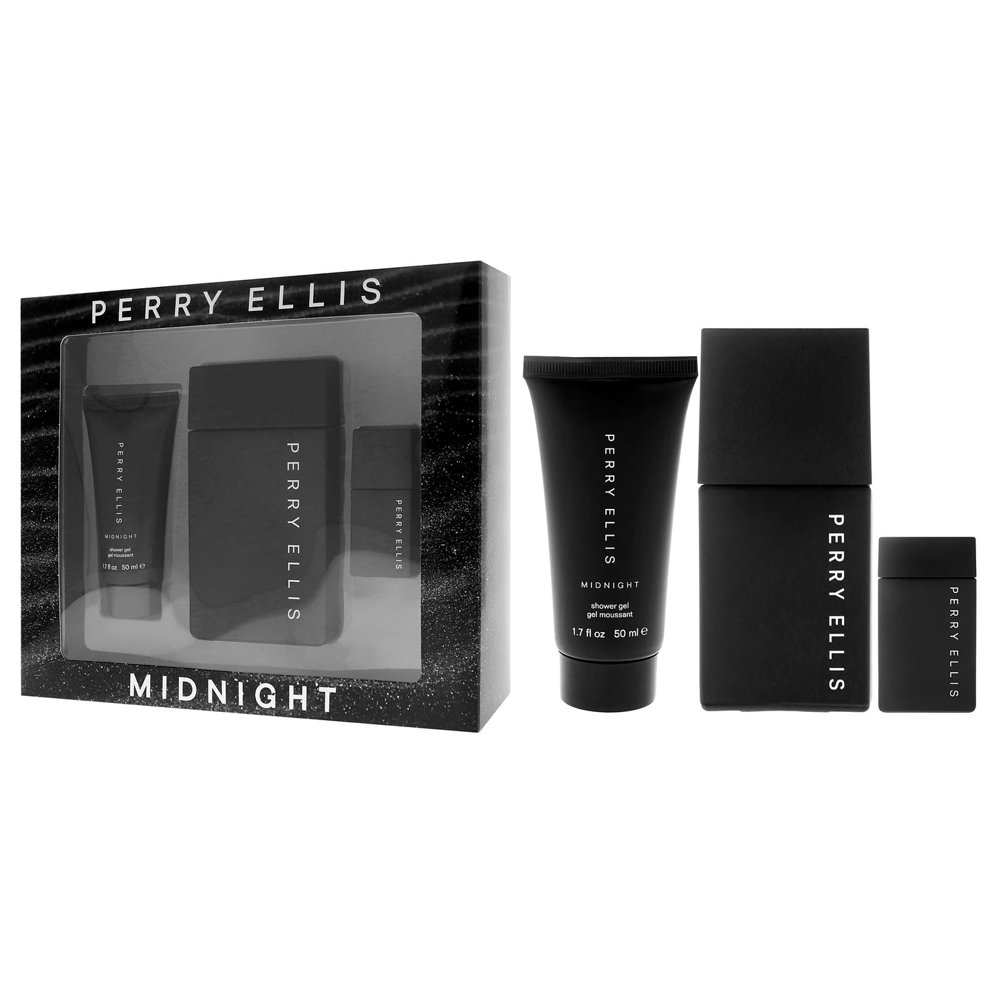 Midnight by Perry Ellis for Men - 3 Pc Gift Set 3.4oz EDT Spray, 0.25oz EDT Spray (Mini), 1.7oz Shower Gel Beauty & Personal Care Perry Ellis